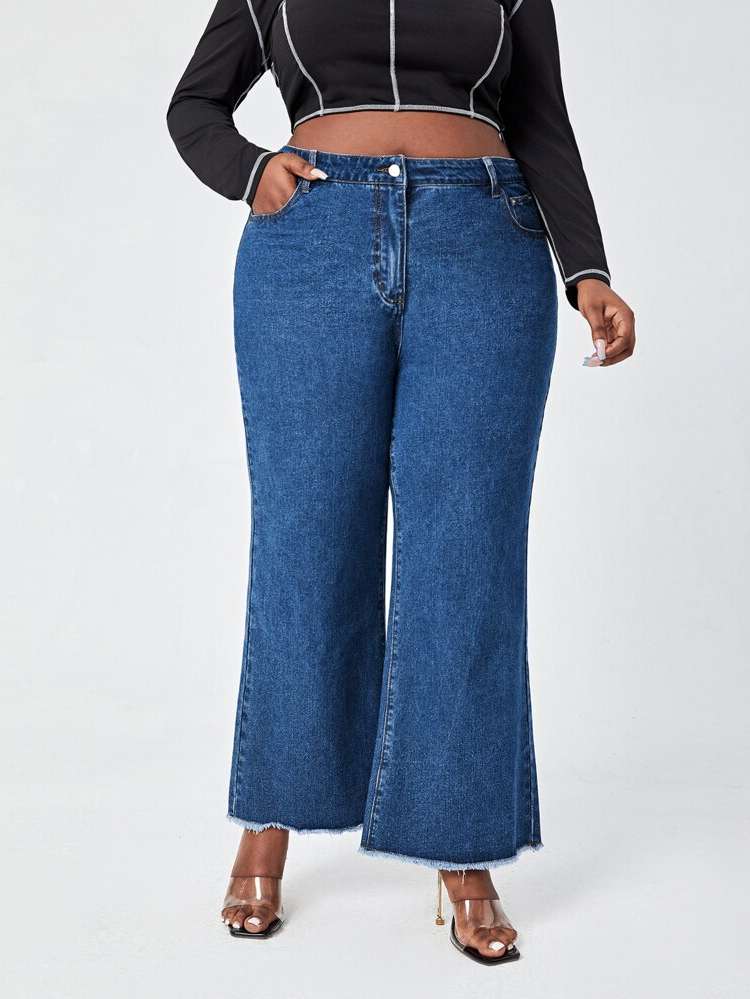 Black Button  Plus Size Jeans 661