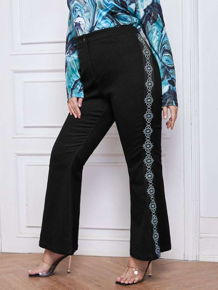  Regular Fit Elegant Geometric Plus Size Pants 7321