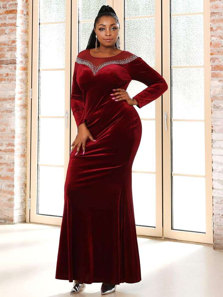  Round Neck Maxi Long Sleeve Plus Size Dresses 1355