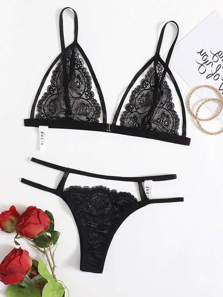 Black Sheer Romantic Women Intimates 447