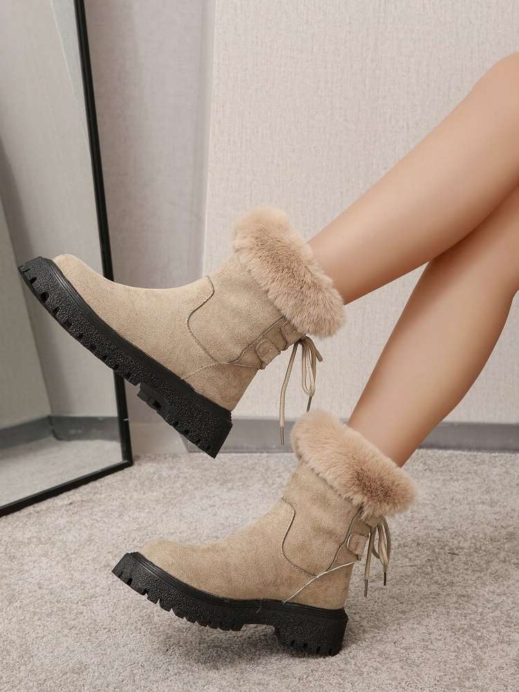  Plain Contrast Faux Fur Shoes 2938