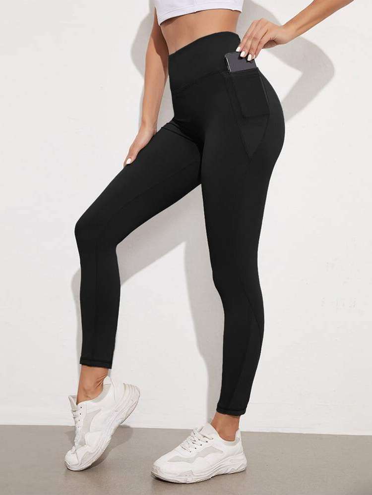 Black Pocket Cropped Women Sports Leggings 3958