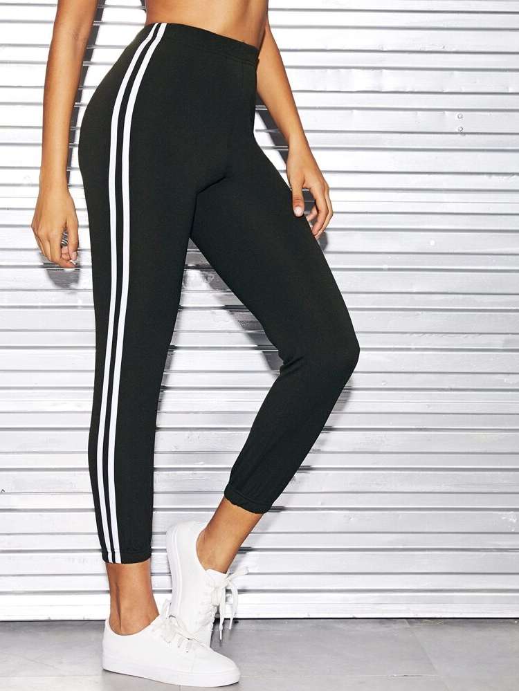  Capris Tape Black Women Sports Pants 3852