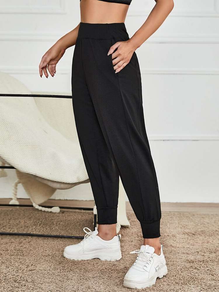 Black Plain  Women Sports Pants 1650