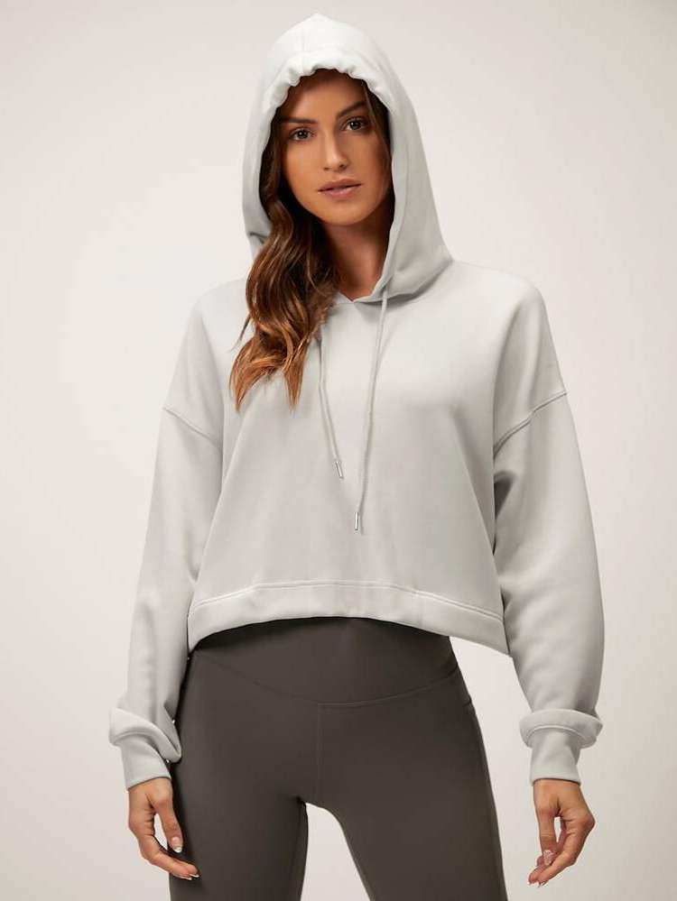 Hooded Crop Long Sleeve Plain Sports 6501