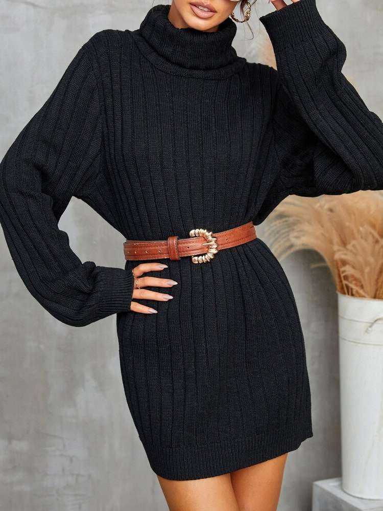  Casual Rib-Knit High Neck Women Knitwear 687