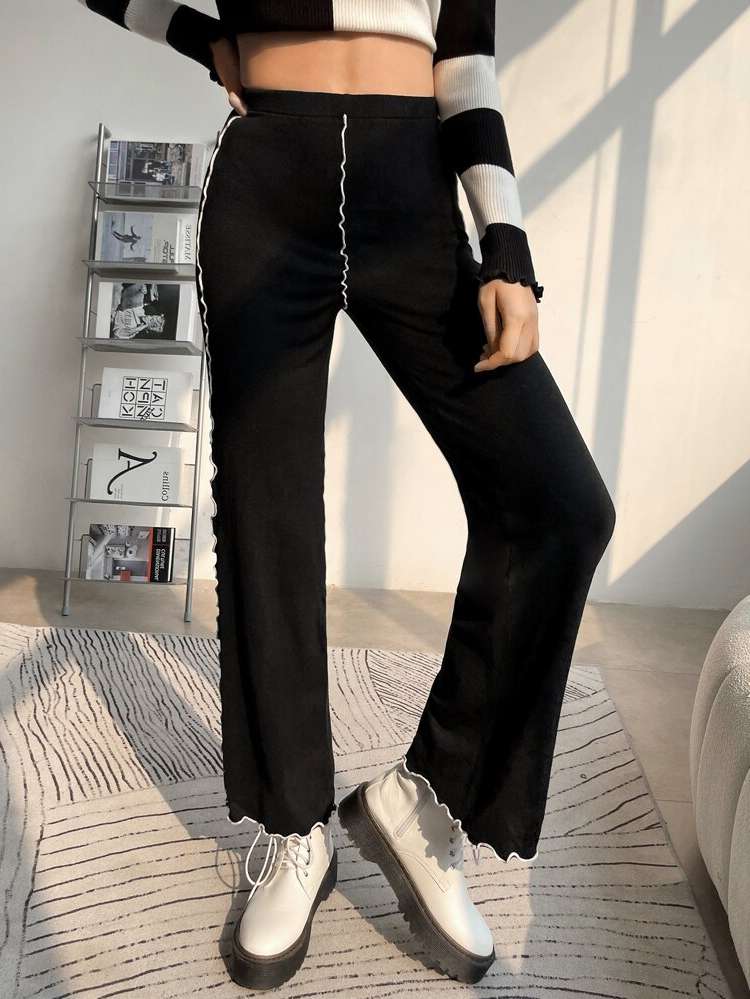 Regular Fit Long Casual Black Women Sweater Pants 5780