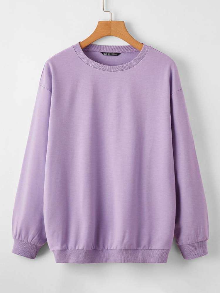 Round Neck Plain Casual Long Sleeve Women Sweatshirts 370