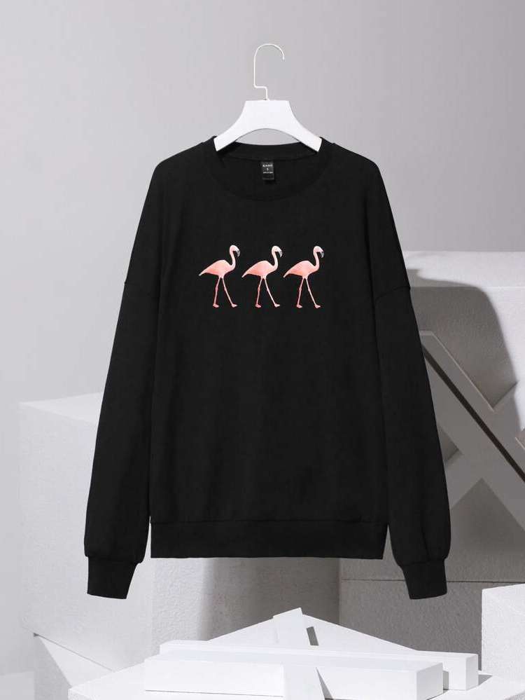 Casual Black Round Neck Women Sweatshirts 969