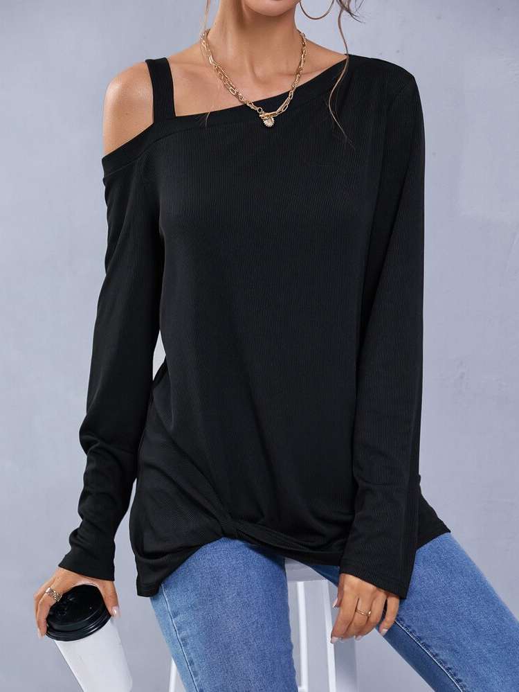 Regular Fit Asymmetrical Neck Asymmetrical Women Tops, Blouses  Tee 3153