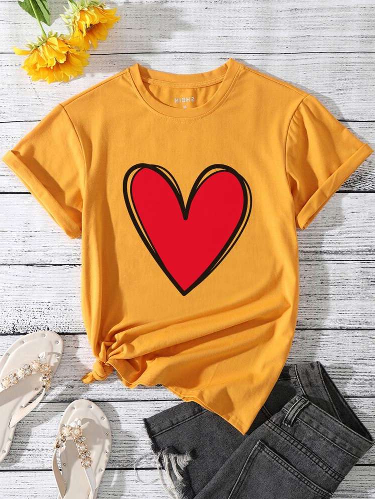 Casual Heart Regular Fit Round Neck Women T-Shirts 4295