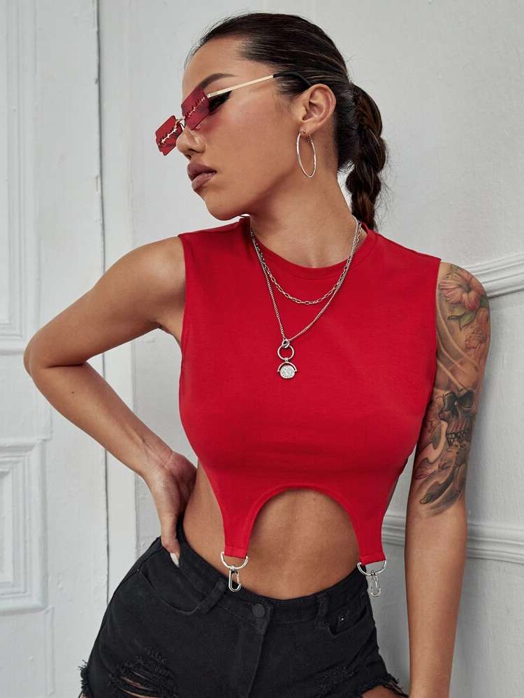 Plain Slim Fit Crop Asymmetrical Women Tops, Blouses  Tee 160