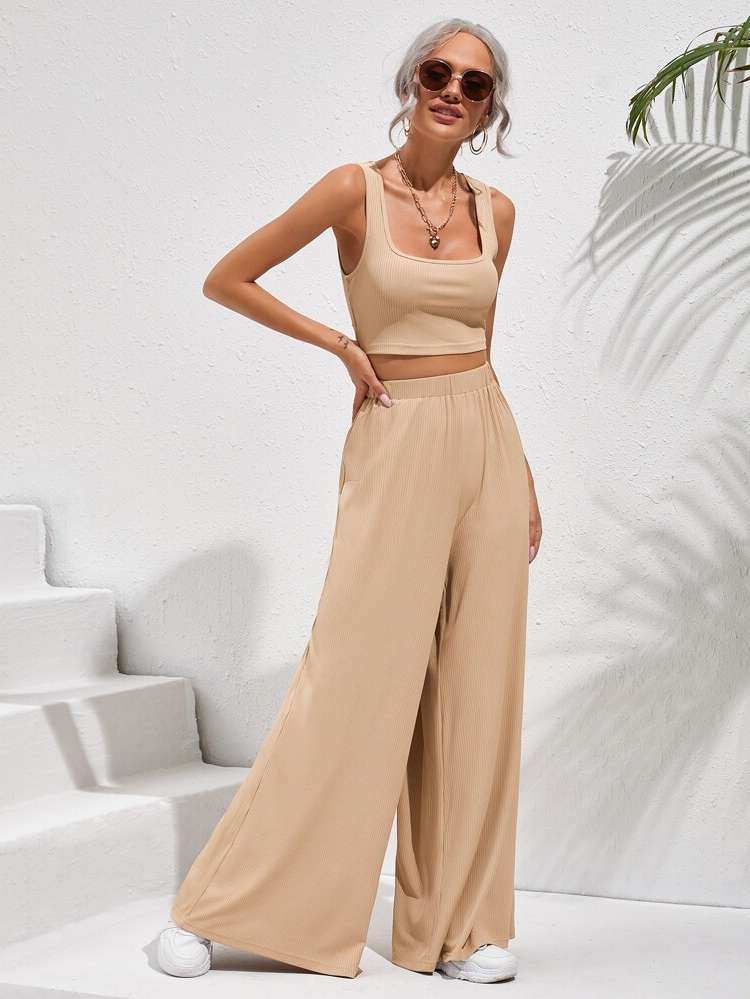 Oversized Plain Sleeveless Women Two-piece Outfits 855