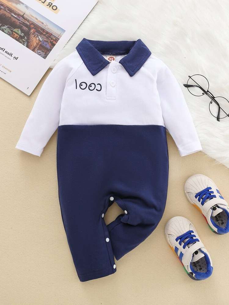 Letter Blue and White Polo Button Baby Clothing 6477