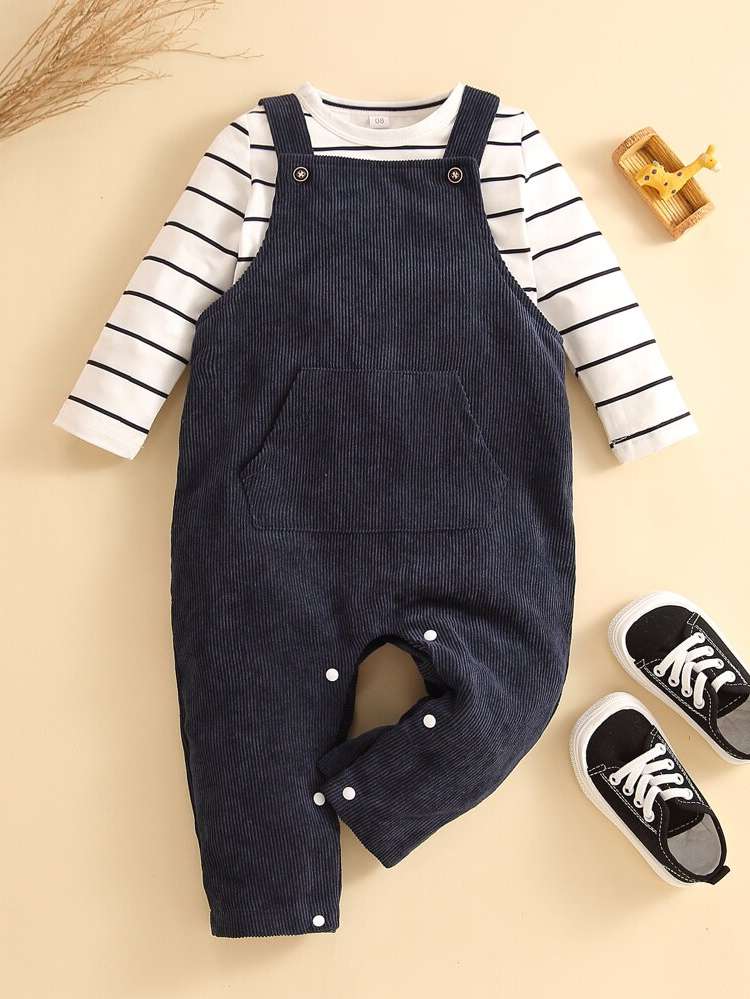 Button Long Sleeve Striped Baby Sets 162