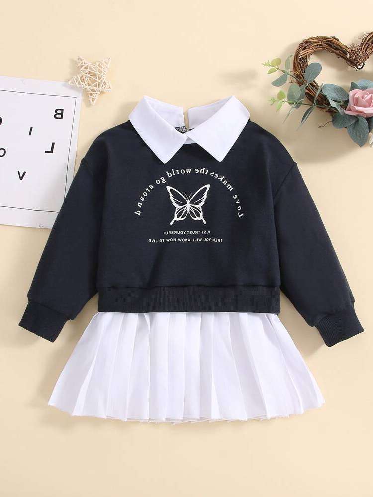  Long Sleeve Slogan Contrast Collar Baby Sweatshirts 6978