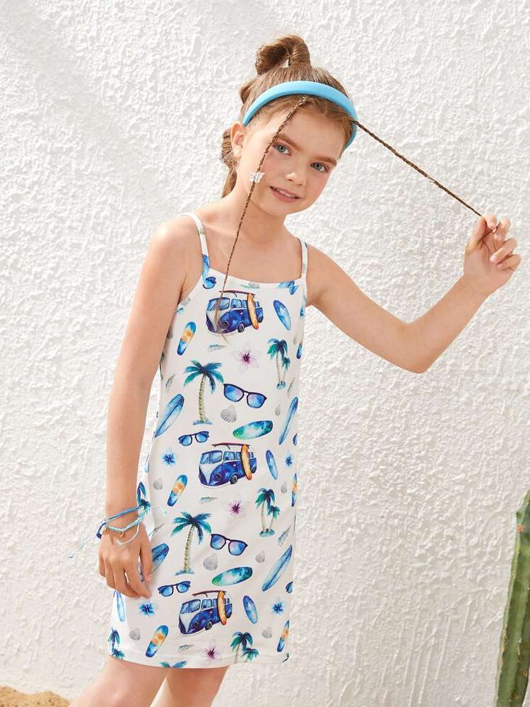 Cartoon Sleeveless Spaghetti Strap Kids Clothing 7215