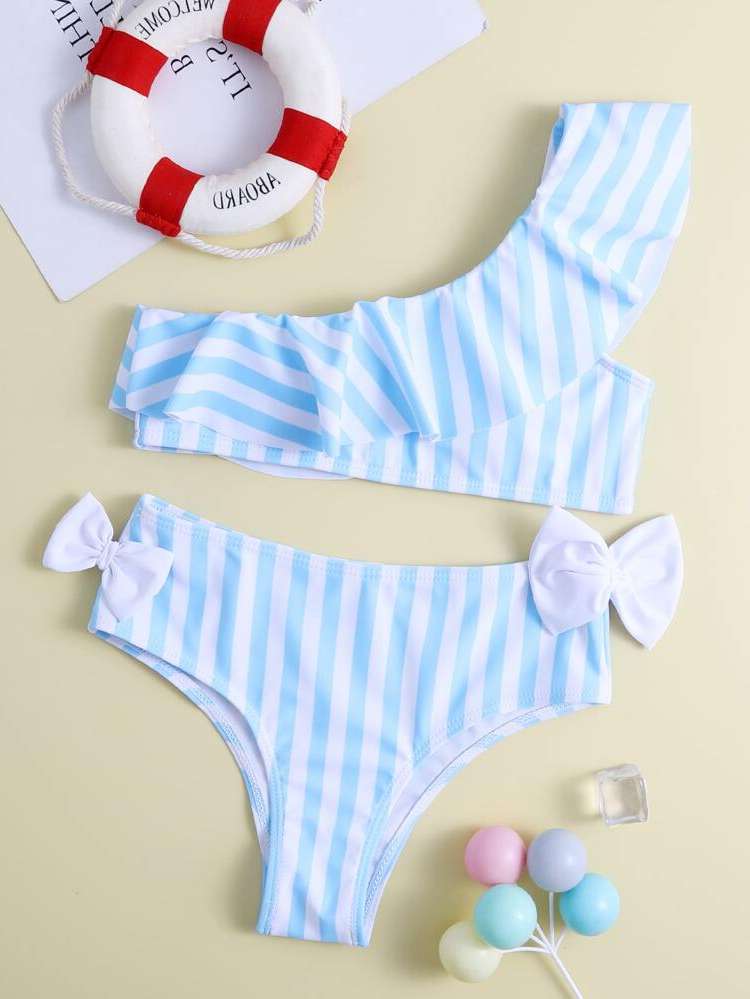 Striped Cute Blue and White Girls Beachwear 720