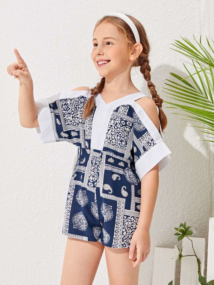 Short Sleeve Short Paisley Kids Clothing 2668