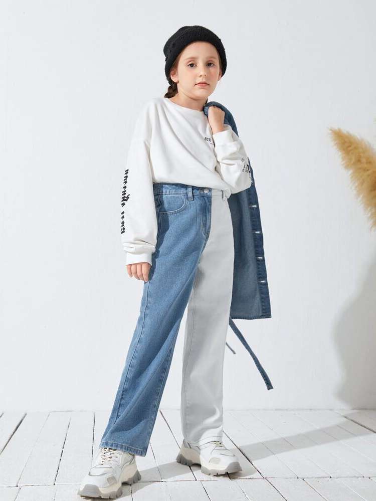  Colorblock Long Button Girls Denim 3839