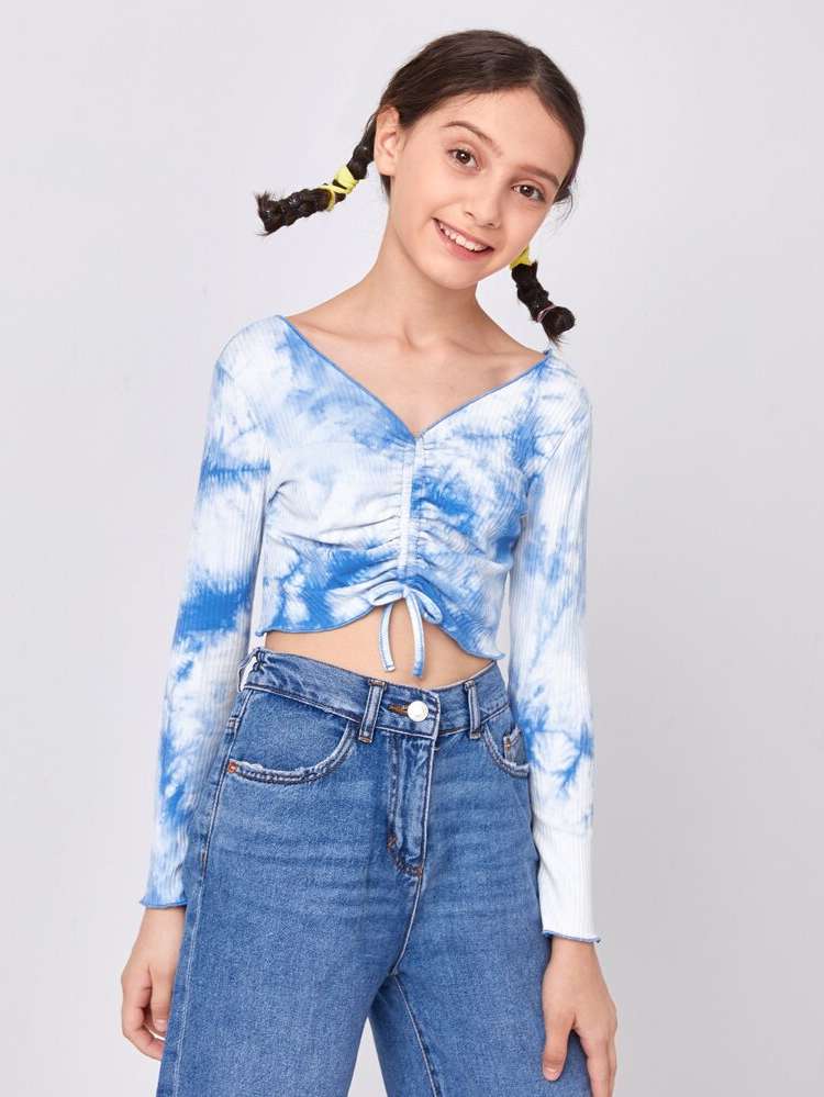  Drawstring Tie Dye Long Sleeve Girls Clothing 6934