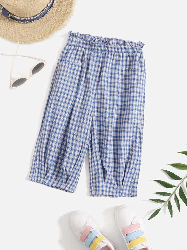 Casual Blue and White Gingham Toddler Girls Bottoms 7524