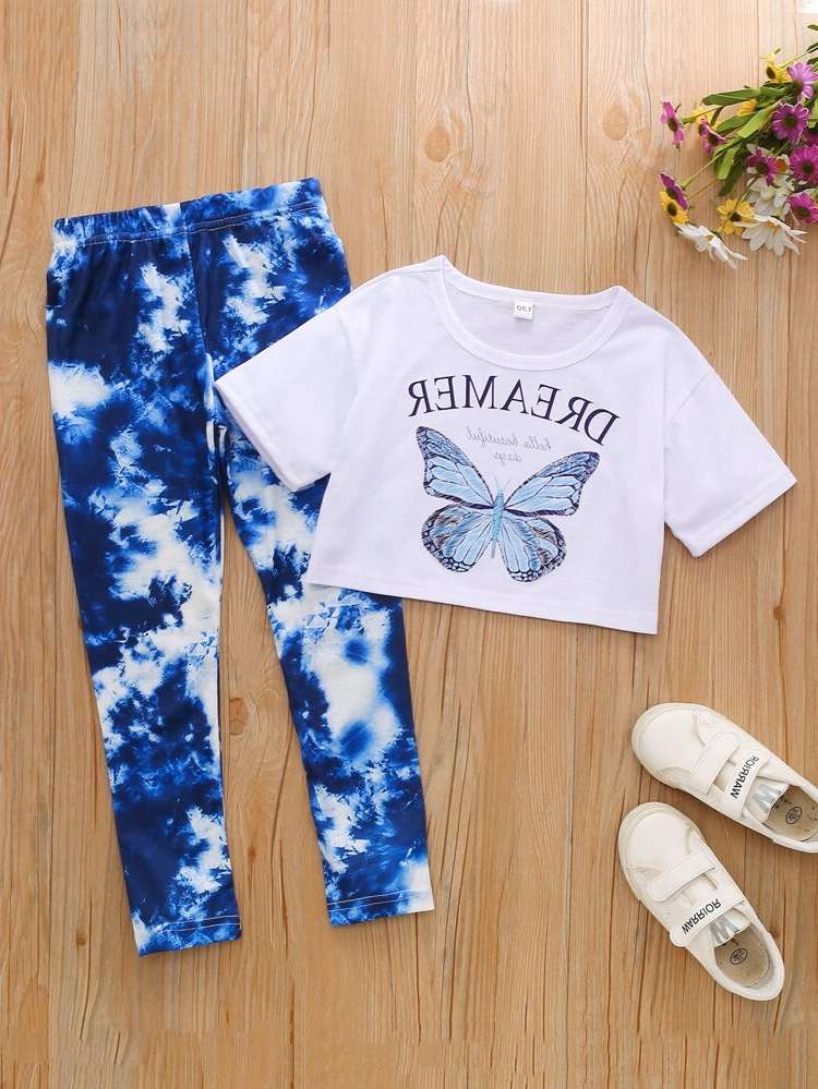 Casual Round Neck Blue and White Short Sleeve Kids Clothing 7706