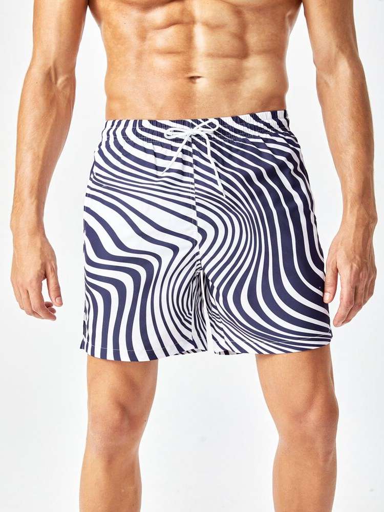   Blue and White Men Beach Shorts 8297