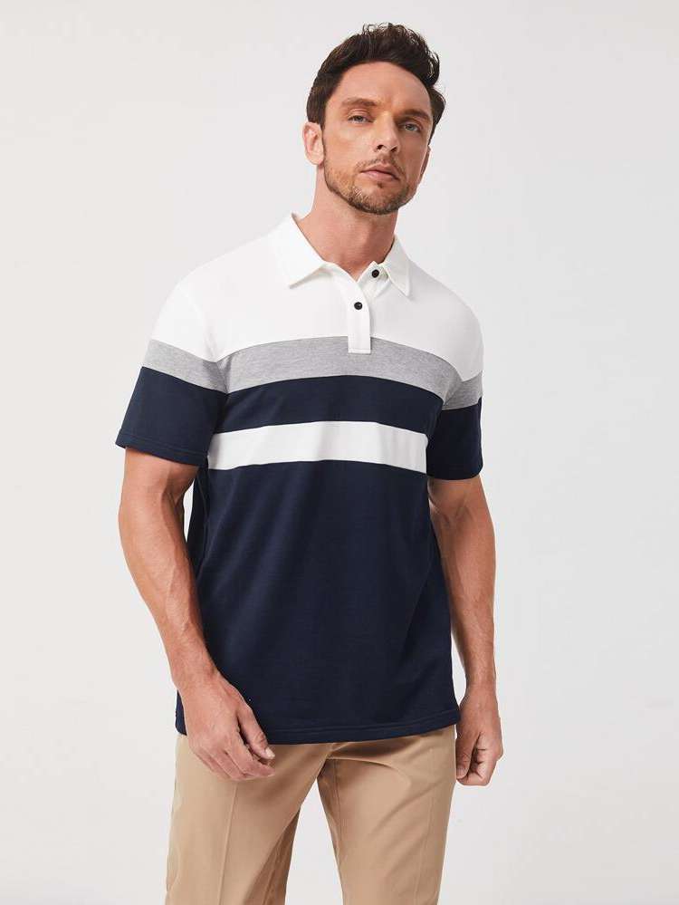  Button Front Short Sleeve Regular Men Tops 3779