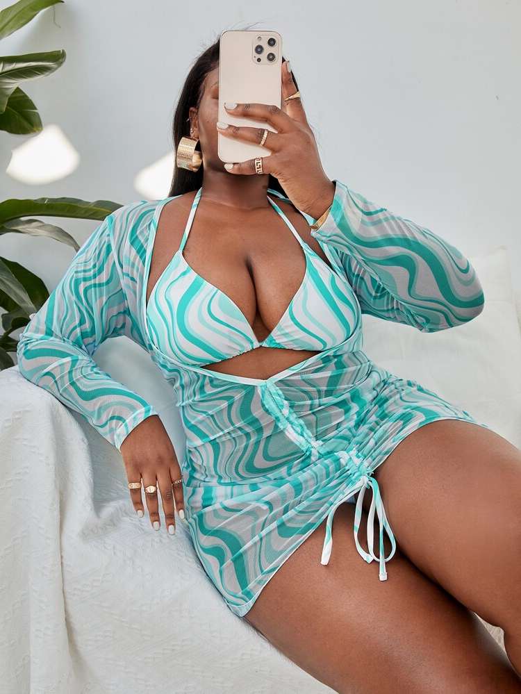  Blue and White  Plus Size Beachwear 277