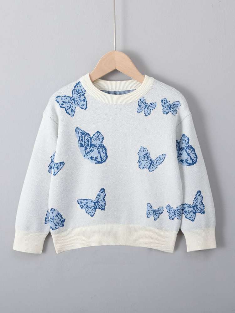 Regular Blue and White Regular Fit Long Sleeve Toddler Boy Sweaters 1659