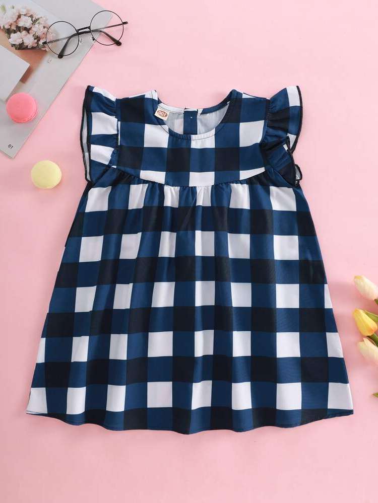 Gingham Sleeveless Ruffle Toddler Girls Clothing 7792