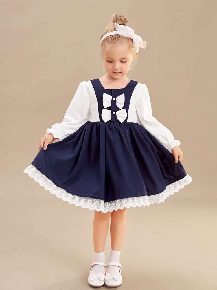 Ruffle Short Blue and White Square Neck Kids Clothing 9650