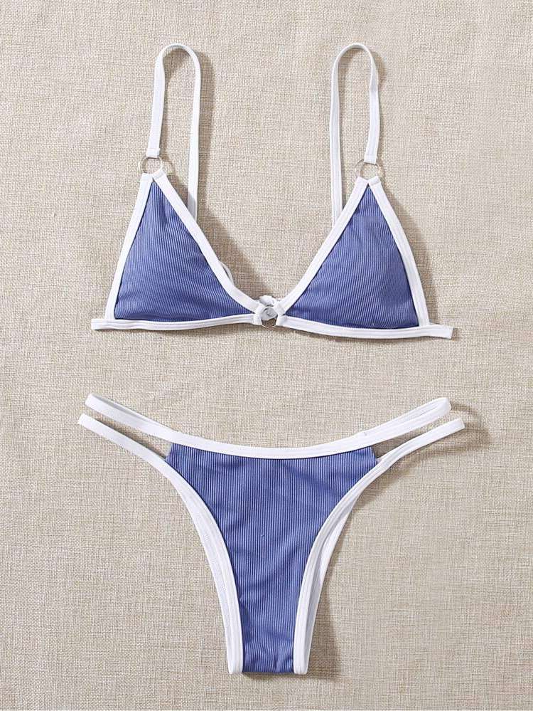  Spaghetti Strap Blue and White Women Bikini Sets 3872