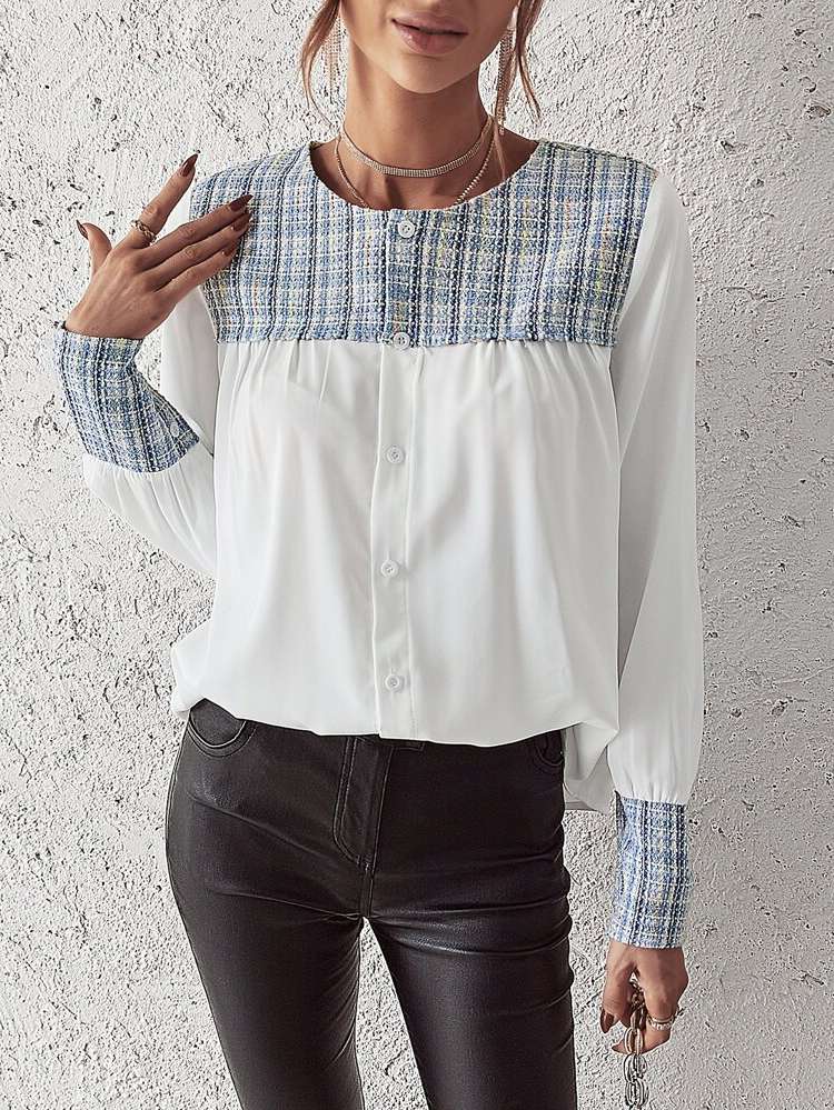 Button Front Long Sleeve Casual Women Blouses 7891