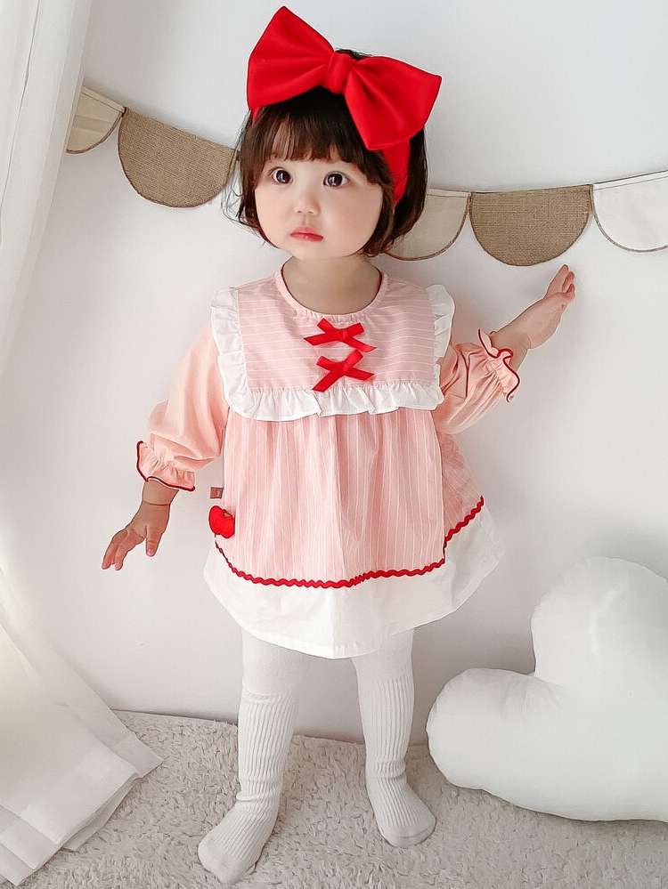 Cute Appliques Long Sleeve Round Neck Baby Dresses 1250