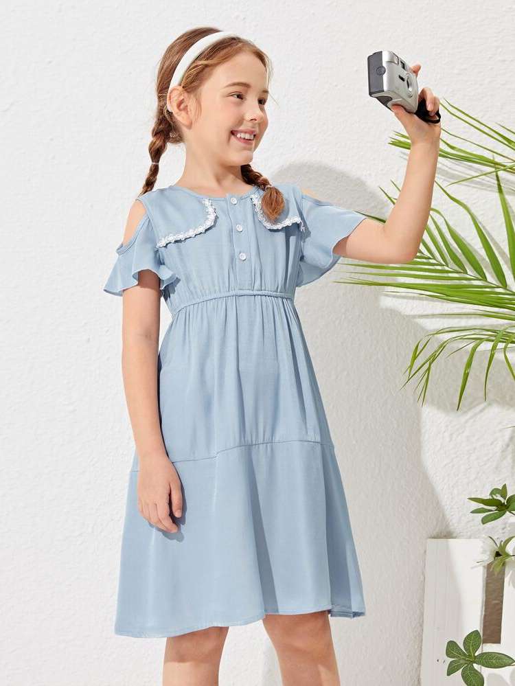 Cute Blue Short Sleeve Girls Dresses 329