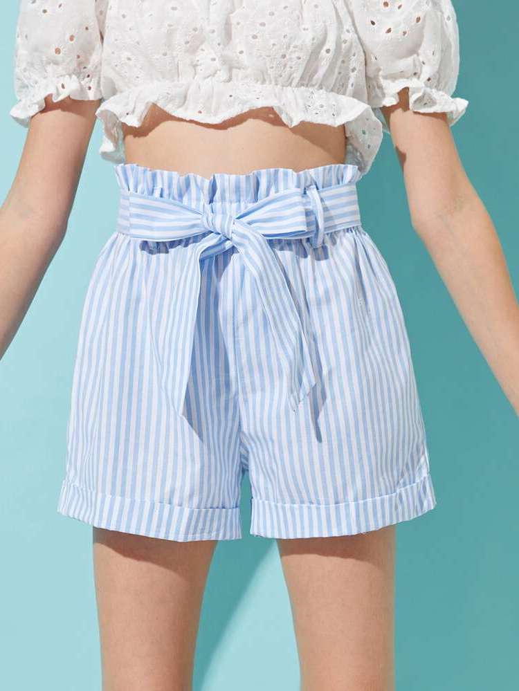 Loose Striped Belted Kids Clothing 6498