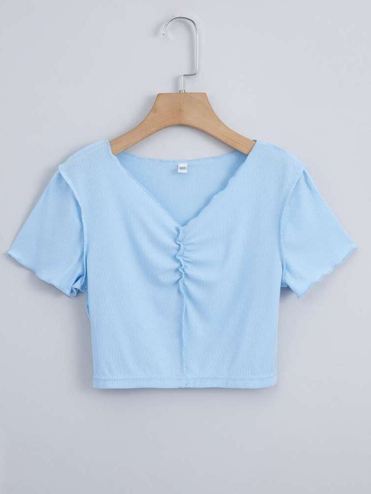 Blue Short Sleeve Regular Fit Plain Girls T-Shirts 3089