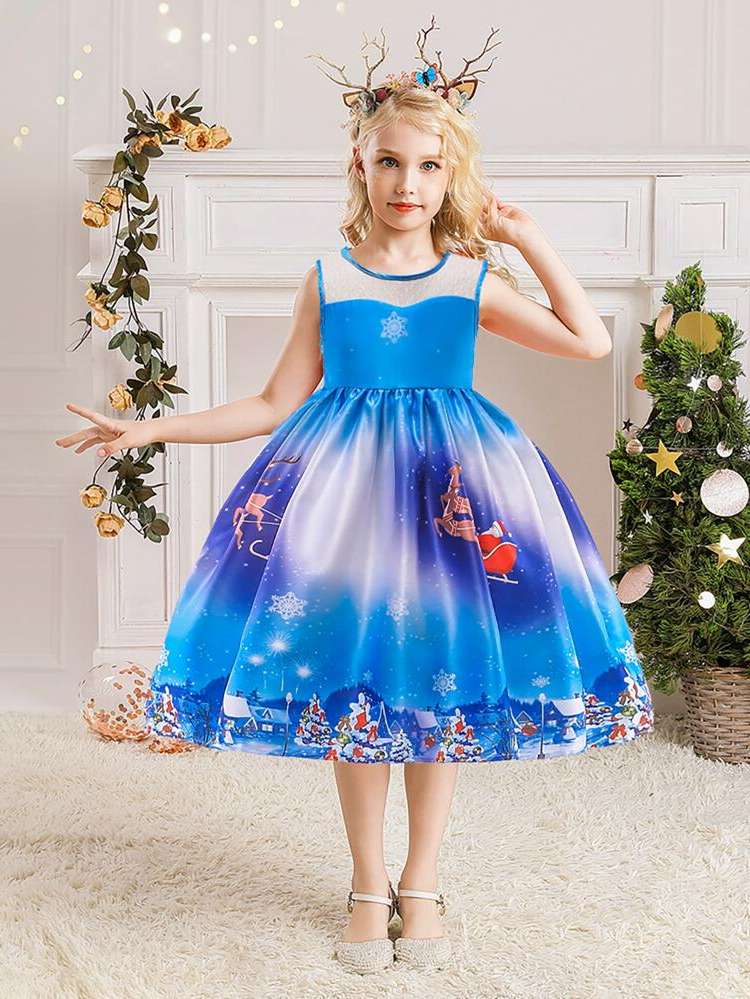 Sleeveless Glamorous Blue Girls Partywear 928