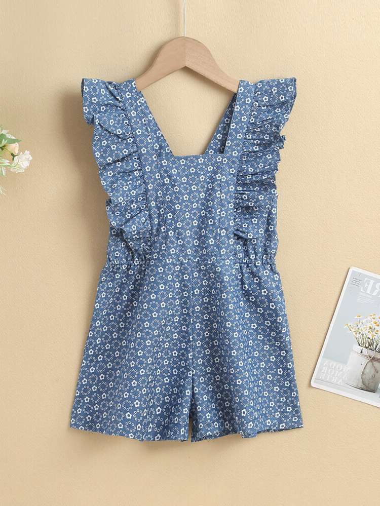  Square Neck Blue Cute Girls Jumpsuits 5021