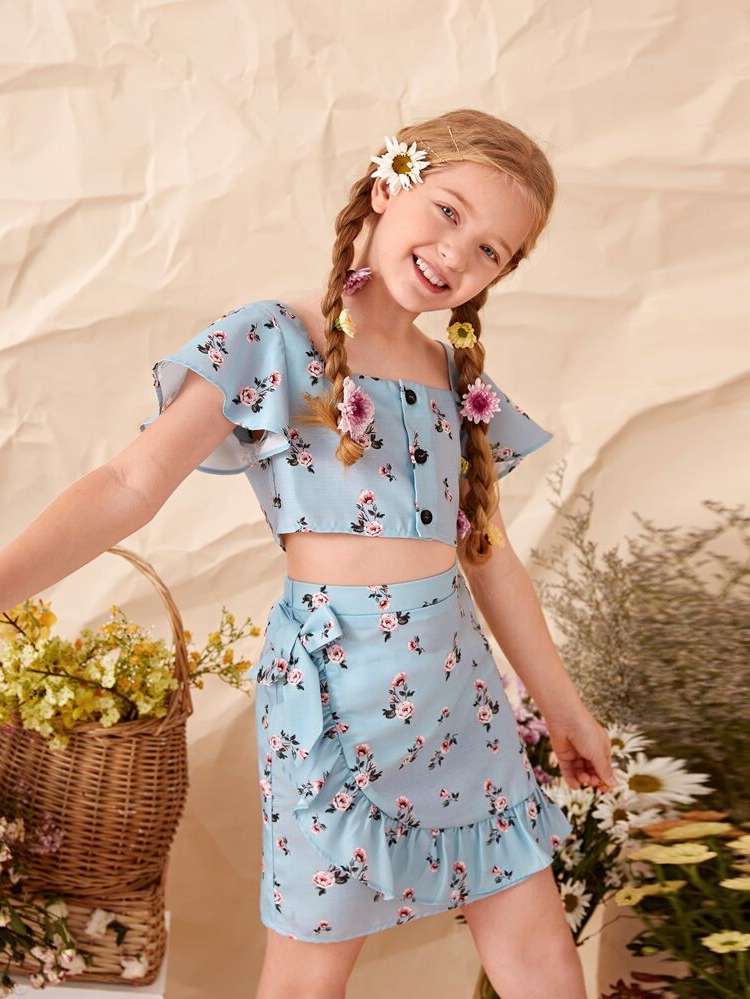 Floral Boho Regular Fit Girls Two-piece Outfits 7728