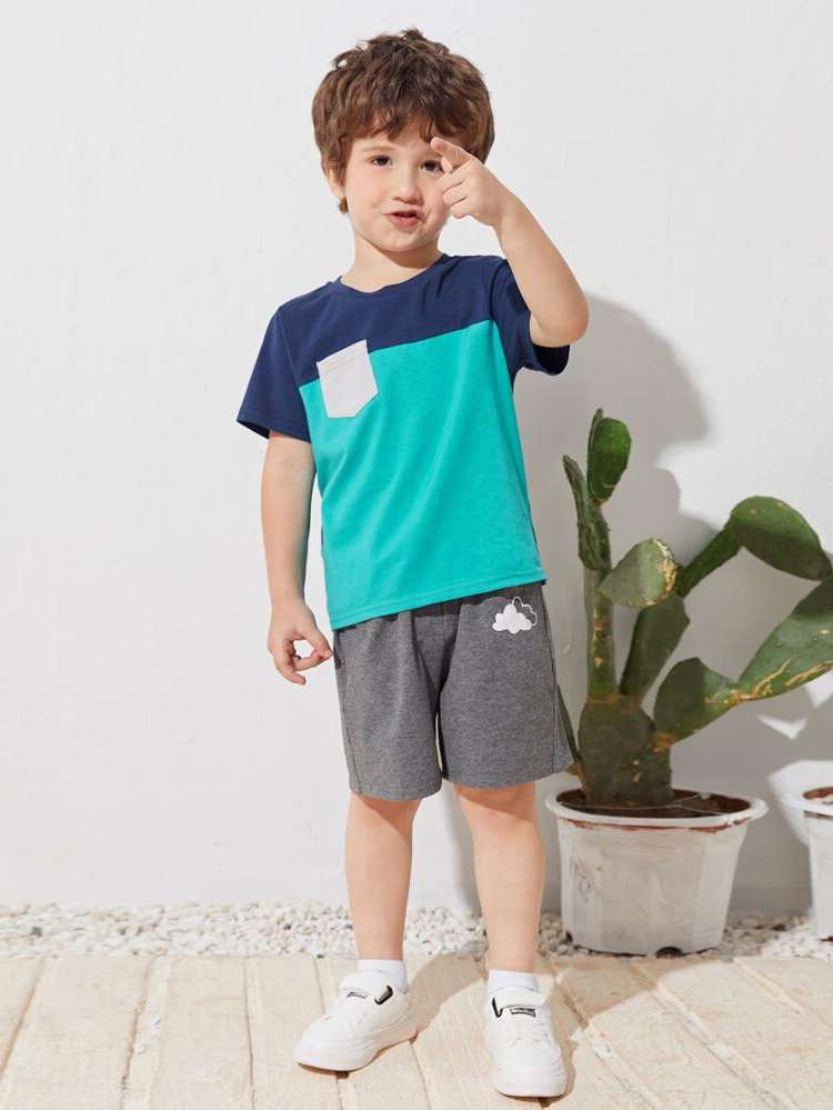 Round Neck Blue Regular Toddler Boys Tops 677