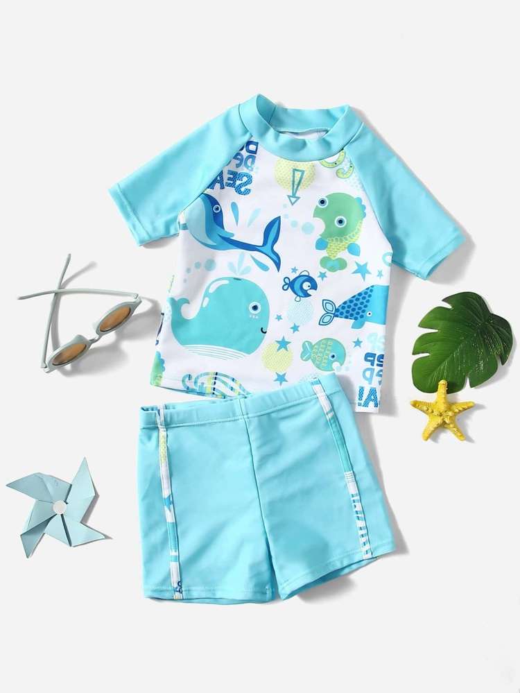  High Neck Cartoon Toddler Boy Swimwear 3756