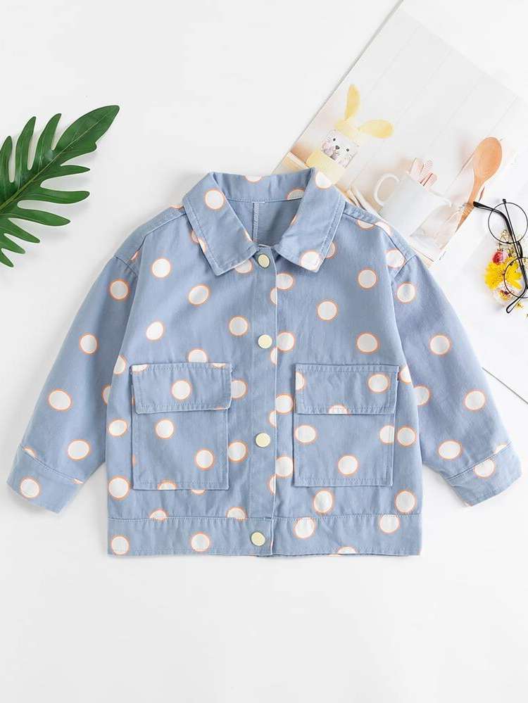 Polka Dot Casual Pocket Toddler Girls Clothing 6011