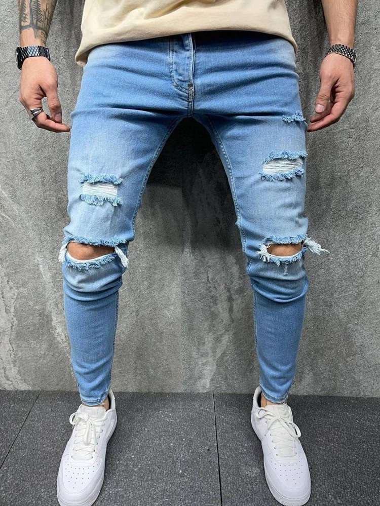 Plain Skinny Blue Men Clothing 745