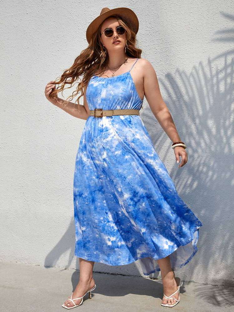  Maxi Tie Dye Spaghetti Strap Plus Size Dresses 5284