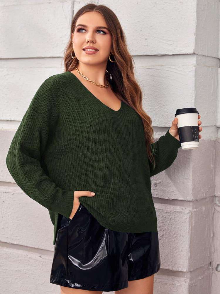  Casual Blue Regular Plus Size Sweaters 110