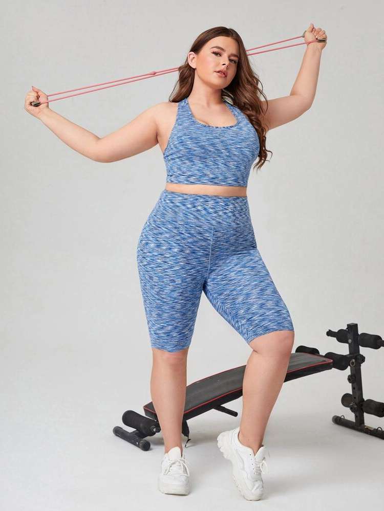  Blue Scoop Neck Plus Size Sports Sets 2146