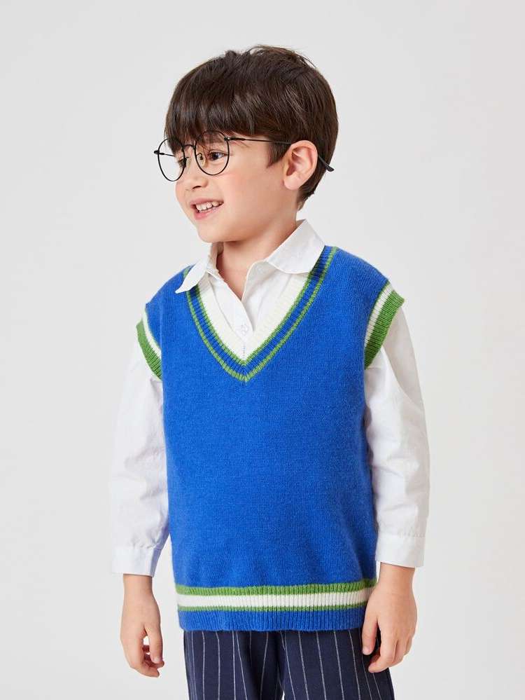  Regular Fit V neck Blue Toddler Boy Sweaters 2691